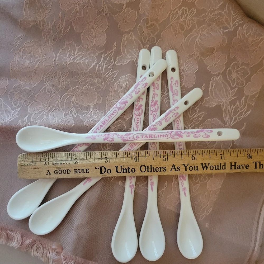 Hotel Starlino Logo Ceramic Spoons (6) ~ Bar Cart ~ Coffee Bar ~ Dessert Spoon